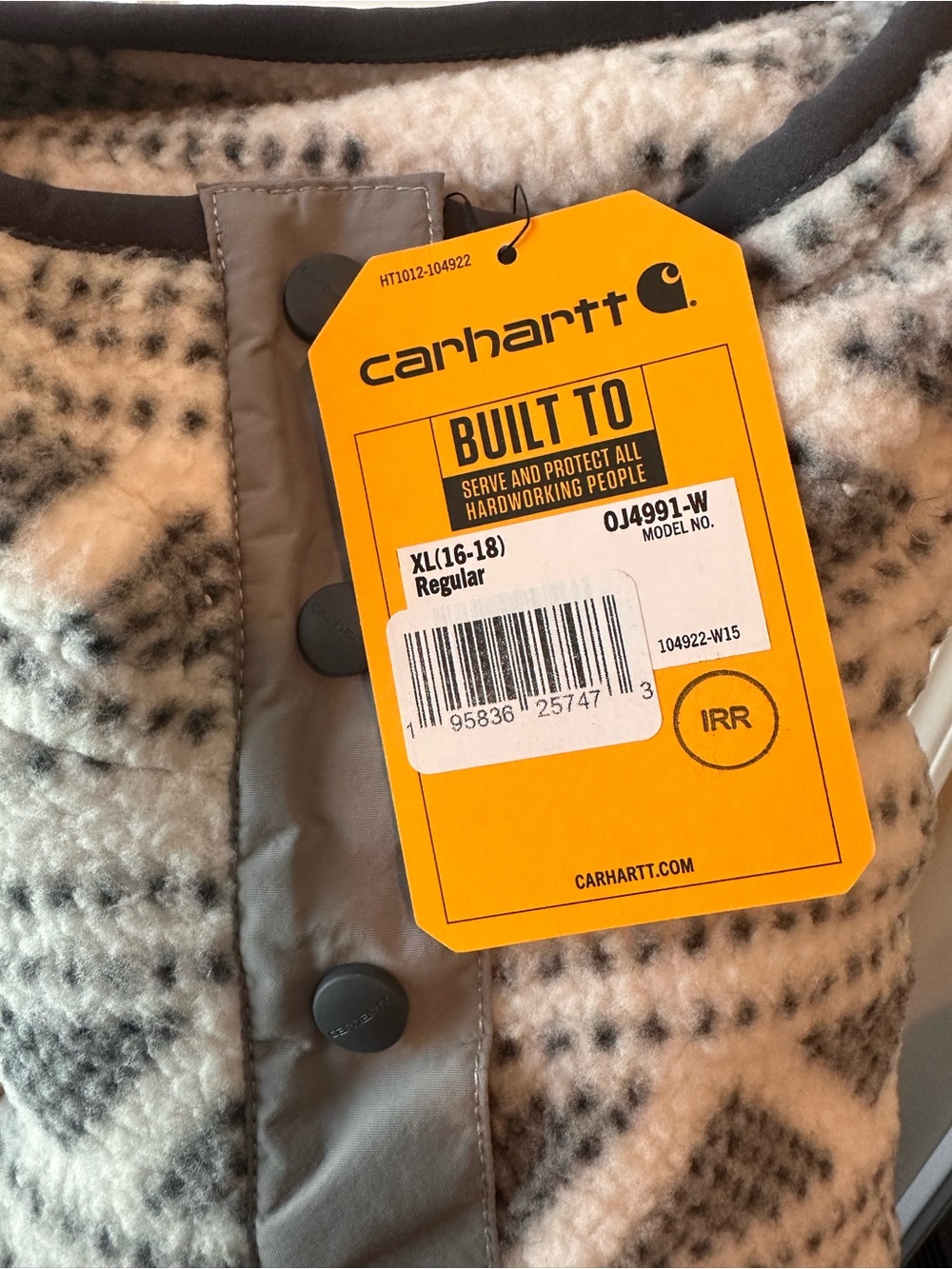 Carhartt Cream and Gray Patterned Fleece Zip Pullover Jacket - Picture 2 of 6